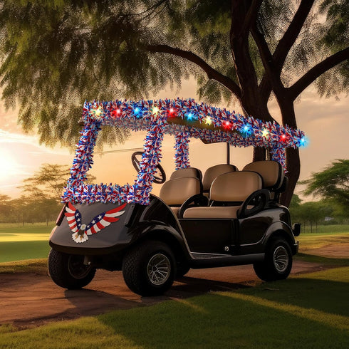 Daifunli 4th 250th of July Patriotic Golf Cart Decorations Kit Anniversary Star String Lights Battery Operated American