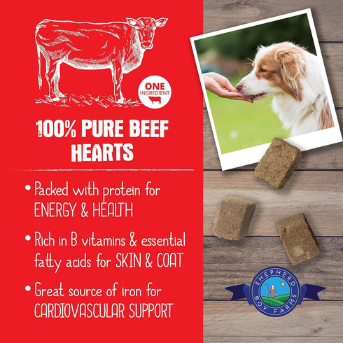 8oz Shepherd Boy Farms Freeze Dried Dog and Cat Treats, Beef Heart, All Natural Single Ingredient Freeze-Dried Dog