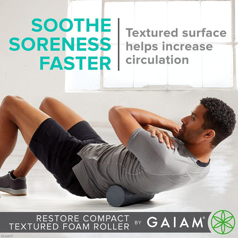 12L 4" Gaiam Restore Compact Textured Foam Roller for Muscle Repair and Exercise X Diameter Massager Roller Ideal