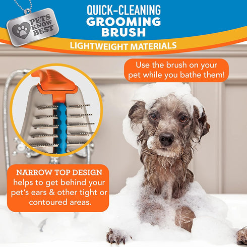 Quick-Cleaning Grooming Brush by Pets Know Best, Self-Cleaning Deshedding Tool for Cats & Dogs, Gentle Detangling