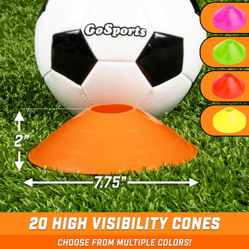 GoSports 20 Pack Premium Sports Cones for Agility Training and Drills - Orange, Green, Pink, Yellow, Red