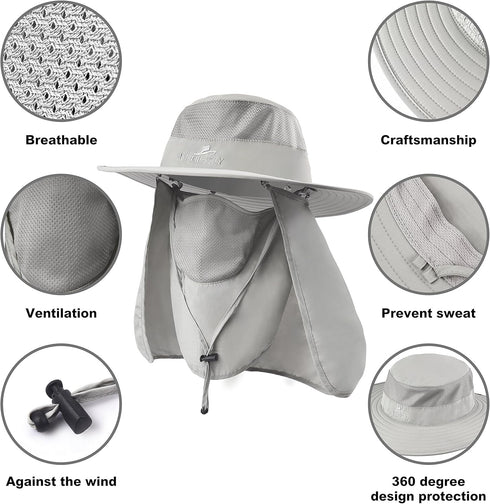 KOOLSOLY Fishing Hat - Sun Cap with UPF 50+ Protection and Neck Flap for Men and Women