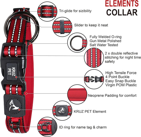 Dog Collar for Medium Dogs (3/4" Width, 17"-21.5" Length), Reflective Adjustable Neck Band (Red)