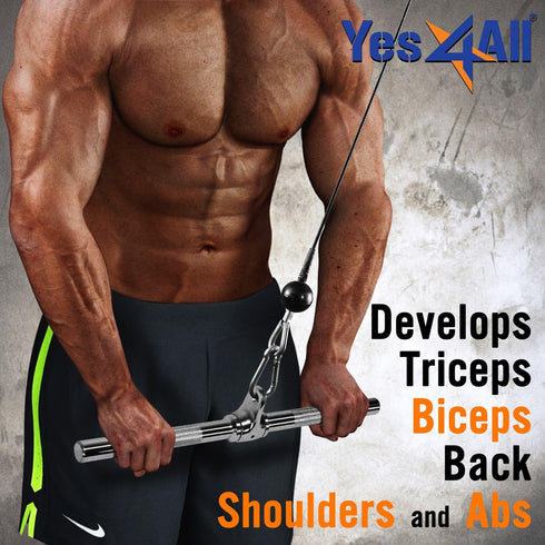 Yes4All Tricep Press Down Cable Machine Attachment Set, V-Shaped Bar, LAT Pull Down Straight Rotating Bar for Home Gym