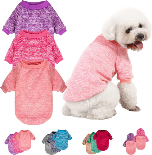 3 Pack Dog Sweater for Small Dogs, Warm Soft Pet Clothes for Winter Christmas (Pink+Purple+HotPink, X-Small)