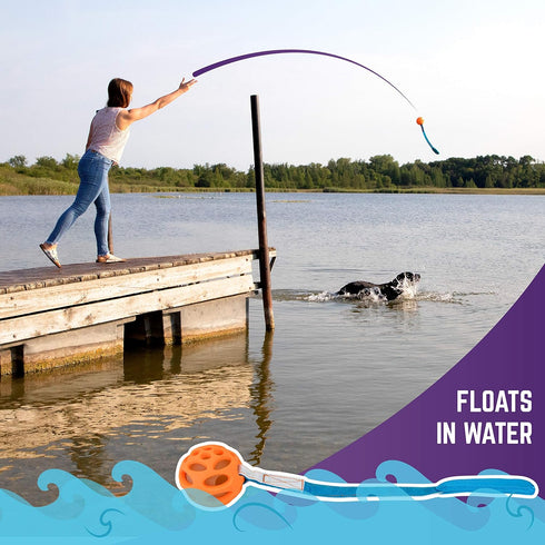 Chew King Ball Launcher with 2.5" Balls, 3" Balls, Medley 3pk/2.75", and Float and Glow Flyers
