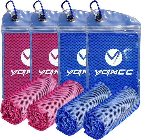 YQXCC 4 Pack Cooling Towels, Soft Breathable Microfiber Ice Cold Towel for Yoga, Golf, Gym, Camping, Running, Fitness,