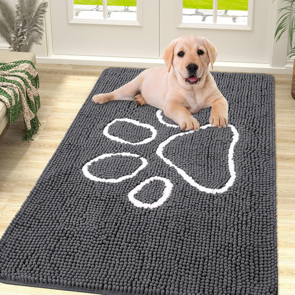 smiry Absorbent Dog Door Mat for Muddy Paws, Non-Slip Washable Chenille Mat, Quick Dry Indoor Entry Mat (47x32 Inches,
