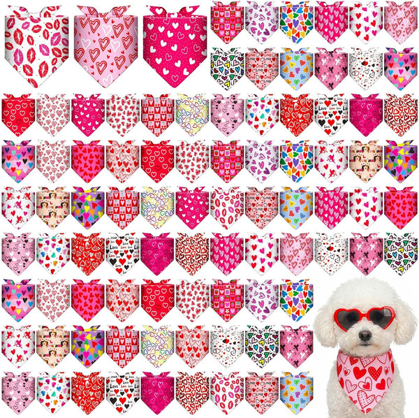 Youyole 120 Pcs Valentine's Day Dog Bandana Bulks Love Dog Bandanas Valentine's