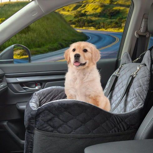 Dog Car Seat for Small Medium Sized Dog, Booster Car Seat with Elevated Memory Foam, Storage Pocket & Safety Belts