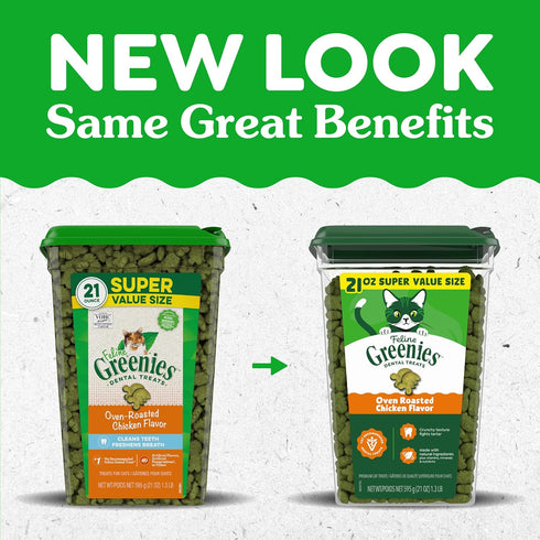 Veterinarian-Recommended 21 oz. Greenies Cat Treats, Feline Adult Natural Dental Cat Treats, Oven Roasted Chicken