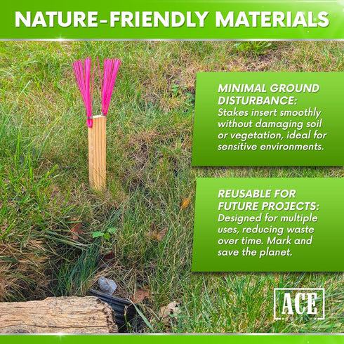 25 Pack Set Pink Marking Whiskers with Stakes - - Durable Marking Whisker - Use Survey Whiskers as Ground Markers