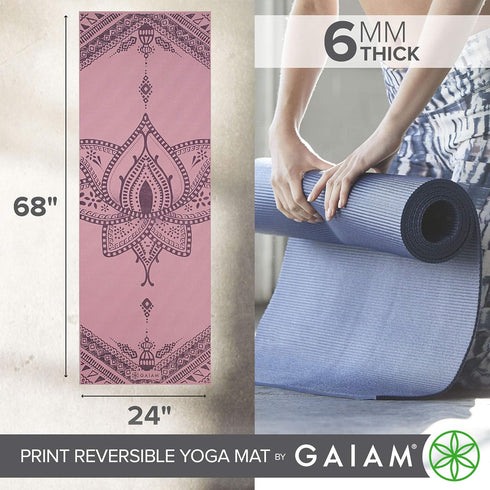 Gaiam Yoga Mat - Premium 6mm Print Reversible Extra Thick Non Slip Exercise & Fitness Mat (68" x 24")