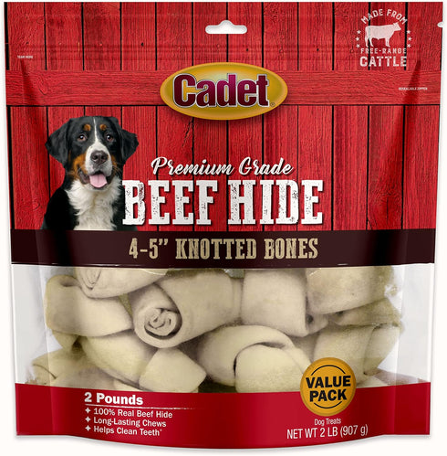 Premium Grade Beef Hide for Dogs, Long Lasting Rawhide Knotted Bones, 2 Pounds by Cadet