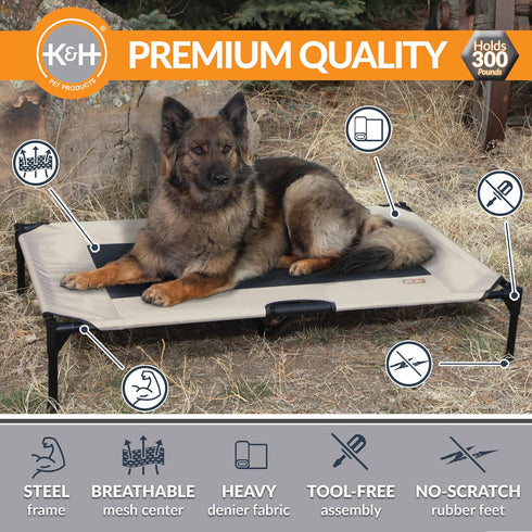 K&H Pet Products Dog Cots Beds for Large Dogs - Elevated Outdoor Dog Cot Bed, Washable, X-Large, Taupe/Black Mesh
