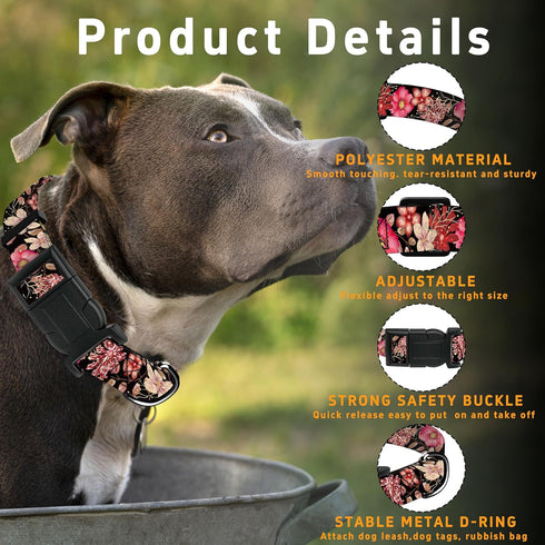 Dog Collar for Boys Girls, Adjustable Soft Floral Pattern Pet Collar for Small Medium Large Dogs (Red Floral, XS)