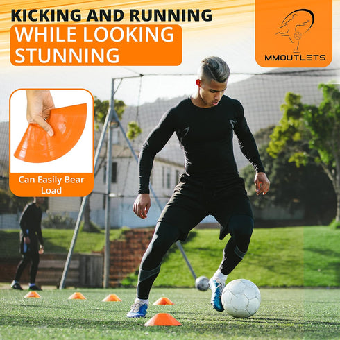 Soccer Cones for Drills with Mesh Bag & Strap - Flexible, Heavy-Duty Sports Cones for Soccer Practice, Basketball,