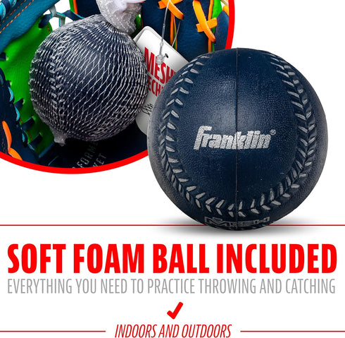 Franklin Sports Kids Teeball Glove + Foam Ball Sets - Meshtek Youth Gloves for Kids + Toddlers - 9.5" Left + Right Hand