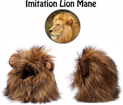 Onmygogo Lion Mane Wig for Cats, Funny Pet Cat Costumes for Halloween Christmas, Furry Pet Clothing Accessories, Size