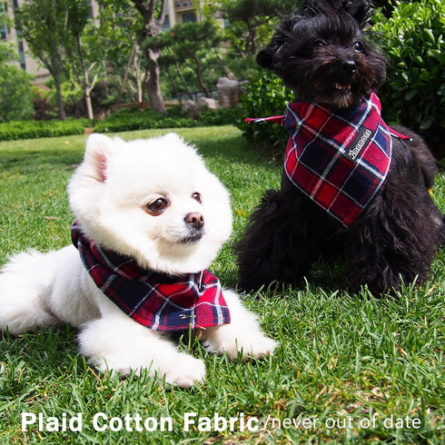 Adjustable Plaid Dog Bandanas, 1PC Soft Washable Cotton Triangle Bib for Small Medium Large Dogs and Cats