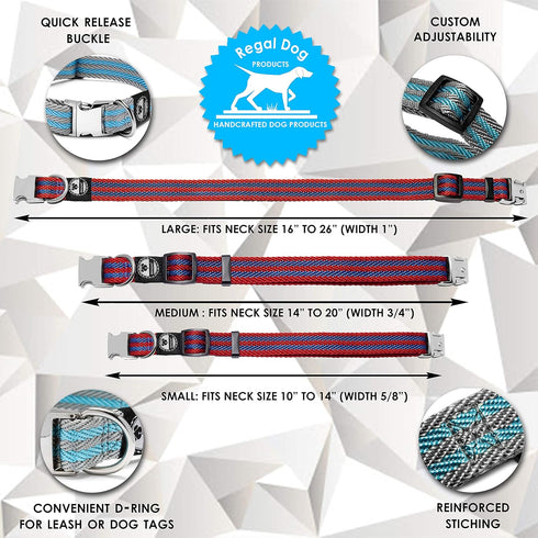 Regal Dog Products Large Pet Collar with Custom Engraved Buckle | Durable Twill Dog Collars for Small Dogs | Dog Collars for Medium Dogs | Dog Collar for Large Dogs (Lime Green/Blue Stripe)