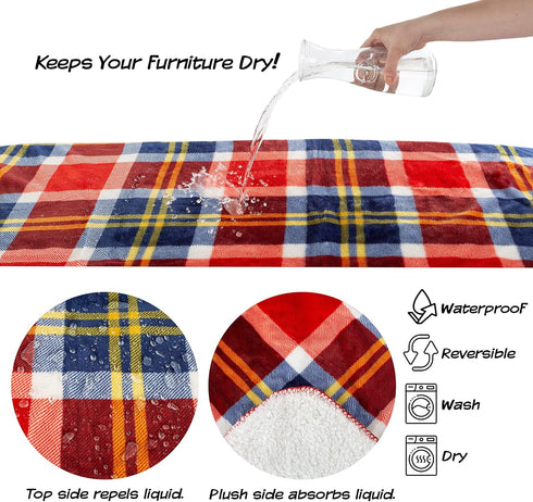 PETMAKER Waterproof Pet Blanket - 50x60 Reversible Plaid Dog Throw | Protects Couch, Car, Bed from Spills, Stains or Fur