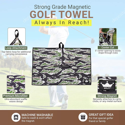 Magnetic Golf Towel with Center Cut and Loop Attachment, Strong Magnet for Golf Bag or Cart Accessory