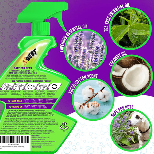 BEST Odor Eliminator, Strong Odor Stain Remover, All Purpose Cleaner, Carpet Deodorizer, Upholstery Cleaner, Glass