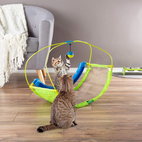 PETMAKER Interactive Cat Toy Rocking Activity Mat- Swing Playing Station with Sisal Scratching Area, Hanging Toy