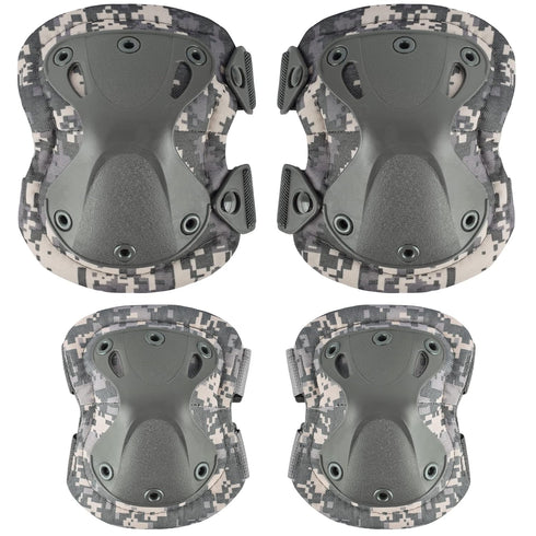Professional Tactical Combat Knee and Elbow Protective Pads Set, Advanced Gear for Airsoft, Paintball, Hunting, ACU