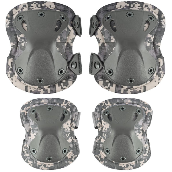 Professional Tactical Combat Knee and Elbow Protective Pads Set, Advanced Gear for Airsoft, Paintball, Hunting, ACU
