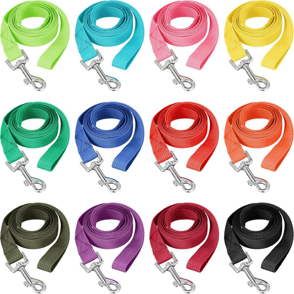 12 Pcs Nylon Dog Leash Bulk, 5ft Dog Training Leash in 12 Colors for Small Medium Dogs, Training, Play, Camping (Bright