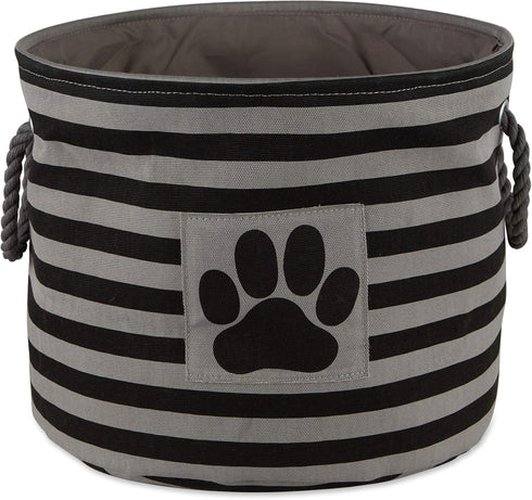 Bone Dry Pet Storage Collection, Striped Paw Patch Bin, Small Round, Black