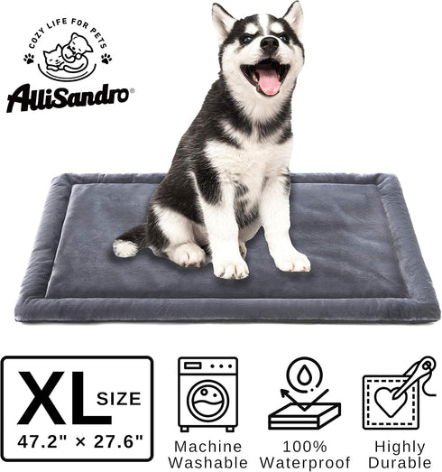 Allisandro Waterproof Dog Bed, Washable Crate Pad, Durable Soft Mattress, Anti-Slip for Dogs, Grey 47.2 x 27.6 Inches