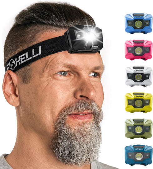 Foxelli USB-C Rechargeable LED Headlamp, Ultra-Light 2.4 oz, 180 Lumens, 5 Modes, IPX5 Waterproof