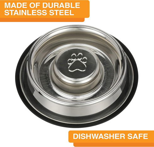 Neater Pet Brands Stainless Steel Slow Feed Bowl, Non-Tip and Non-Skid, Stops Dog Food Gulping, 3 Cup