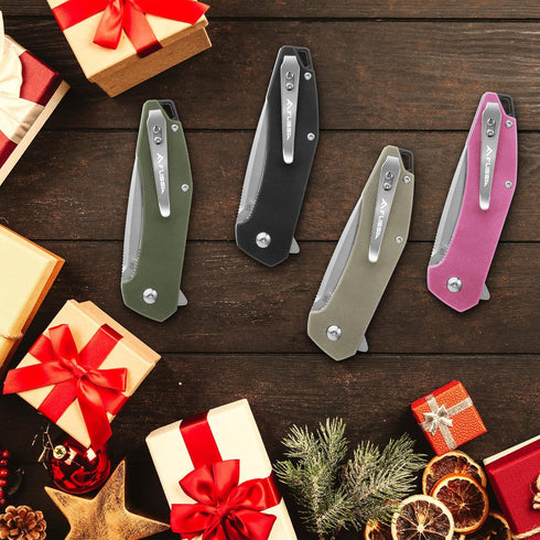 FLISSA Pocket Knife - Folding Tactical Knife with G10 Handle, D2 Blade, Liner Lock, and Pocket Clip for Outdoor Use