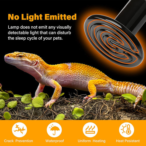 150W 2-Pack Bulbs HealSmart Reptile Heat Lamp Ceramic Heat Emitter, No Light Emitting Heat for Amphibian Pet Brooder