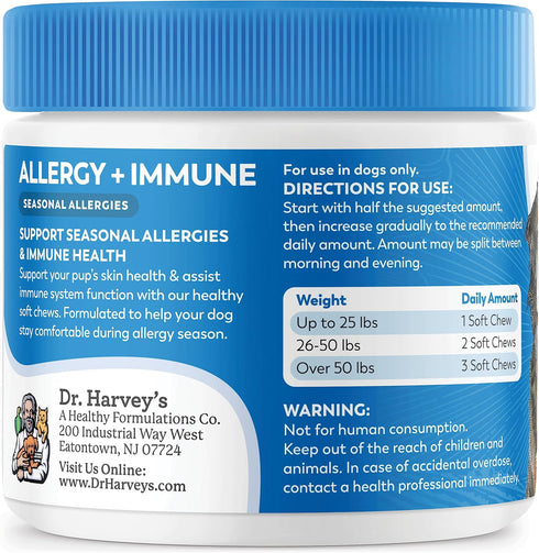 Dr. Harvey's Dog Allergy & Anti-Itch Relief Soft Chews, 90 Chews - Daily Immune & Digestive Health Support with