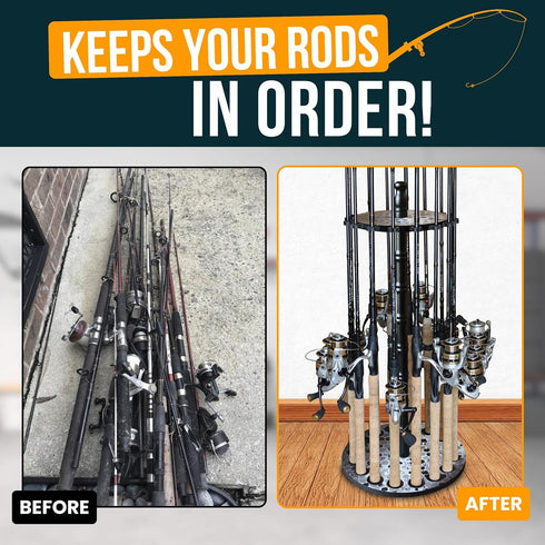 Rush Creek Creations Round Spinning Fishing Rod Holder for 16 Poles, Fishing Gear and Accessories, Rod Rack