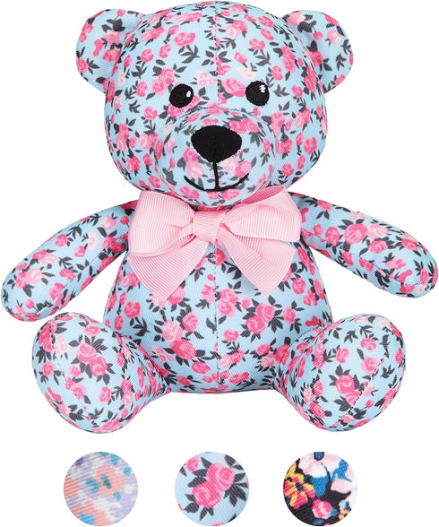 Blueberry Pet Gift Toys for Puppies & Dogs, 6", Cute Floral Print Light Blue Happy Bear Designer Squeak Plush Toy