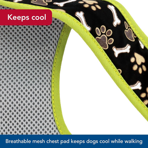 Ribbon Designer Wrap Adjustable Dog Harness, Large & Small, Brown Paws & Bones, 5/8" x 16-19"