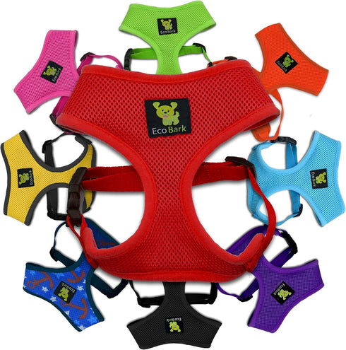 EcoBark Dog Harness, Eco-Friendly Max Comfort, Soft Mesh Halter, Over The Head Vest, No Pull, No Choke, XS, Red
