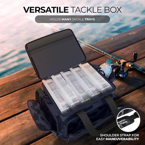 Reaction Tackle Fishing Tackle Bag - Water Resistant Camo Bag with Padded Shoulder Strap, Suitable for 3600 Boxes