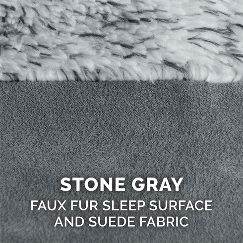 Furhaven Replacement Dog Bed Cover, Two-Tone Faux Fur & Suede Chaise, Jumbo Plus, Stone Gray