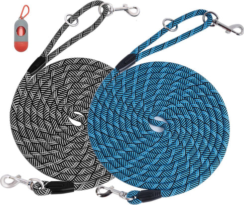 Long Dog Leash for Training, 2 Pack, 15FT/30FT/50FT, Rope Check Cord with Reflective Thread for All Dog Sizes