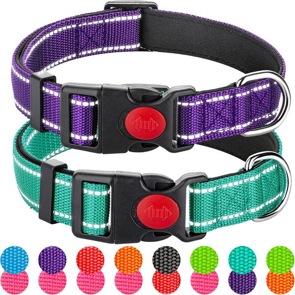 2 Pack Reflective Dog Collar for Small Dogs, Nylon Durable Soft Padded Neoprene Collars for Medium Puppy Extra Large