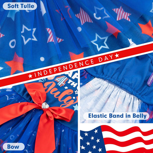cyeollo 4th of July Dog Dress, Tulle Skirts for Small Dogs, Patriotic Outfits with Bowtie, Blue, Size S