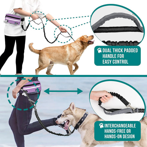 PetAmi Hands Free Dog Leash, Dog Running Leash Belt for Walking Jogging, Zipper Pouch Fanny Pack with Poop Bag Dispenser