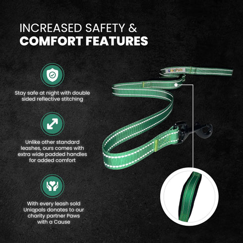 Heavy Duty 6ft Dog Leash with Padded Double Handles for Training & Walking, Reflective Stitching